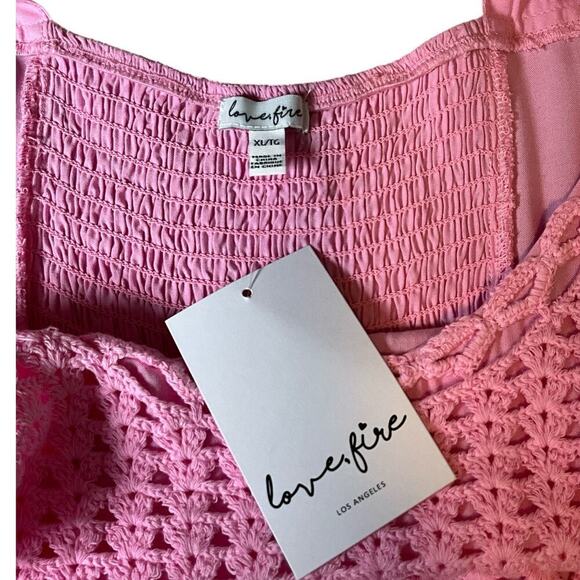 Love Fire Light Pink Crochet Top Mini Size XL NWT Double Lined Smock Back NWT - Picture 8 of 8